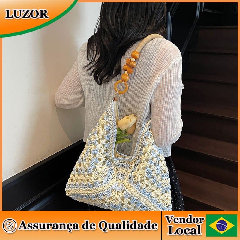 Seaside Beach Férias Bolsa de palha feminina Commuter All-Match Bolsa de ombro Bolsa de nicho literário