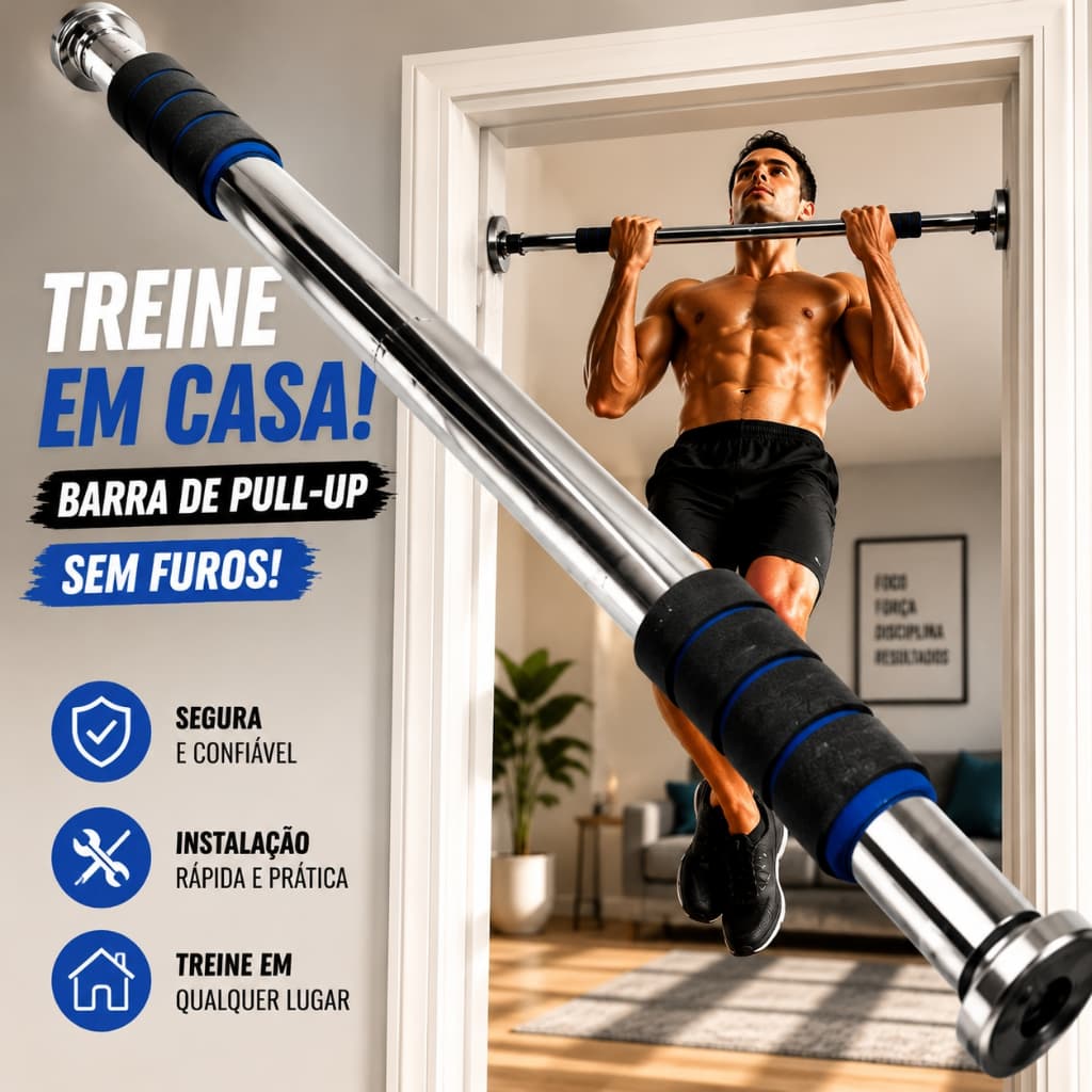 Barra Fixa Flexão Porta Apoio Regulável 64 a 100 Cm
