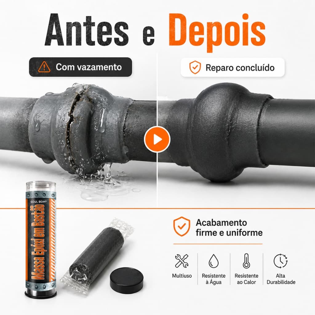 Massa Epóxi para Metal e Canos | Soldagem Alternativa | À Prova d'Água, Antimofo, Cura Rápida, Alta Resistência Térmica