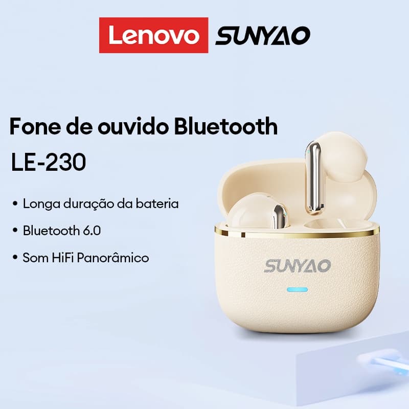 Lenovo Sunyao LE-230 Fones De Ouvido Para Jogos De Baixa Latência Até 30 Horas De Duração Da Bateria Resistente À Poeira