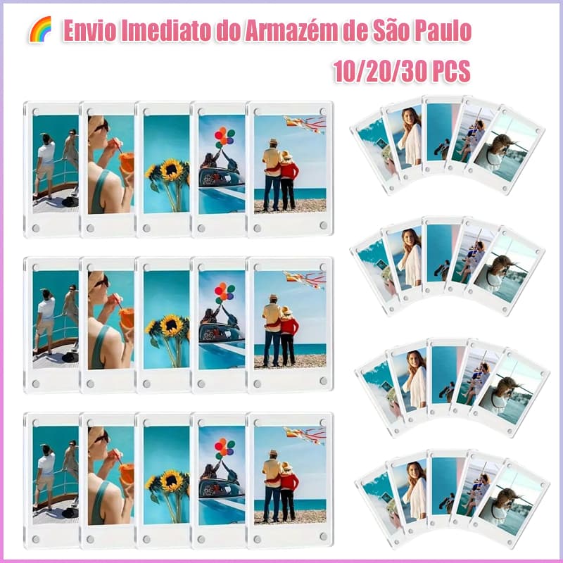 Porta Retrato Magnético Acrílico Instax Mini Polaroid Geladeira 2~5~10 Peças