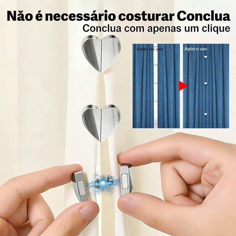 Kit Suporte Magnético para Cortina – Clipe com Presilha e Ímã Forte, Instalação Sem Furos (Escolha 1, 2, 5 ou 10 Pares)