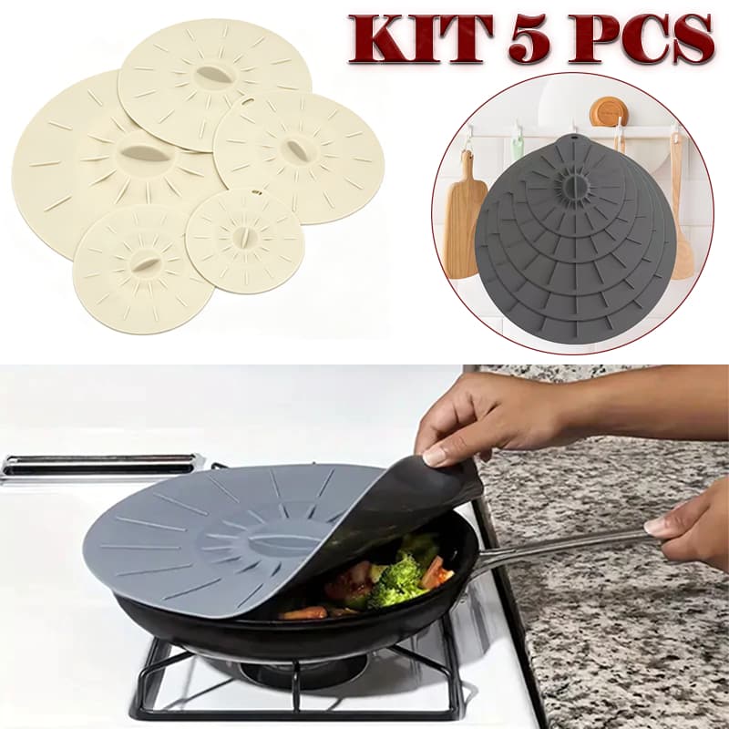 Pacote 5 Tampas De Silicone 5 Tamanhos Para Micro-ondas/Panelas, Inclui Tampa Ventosa Reutilizável E Tigela