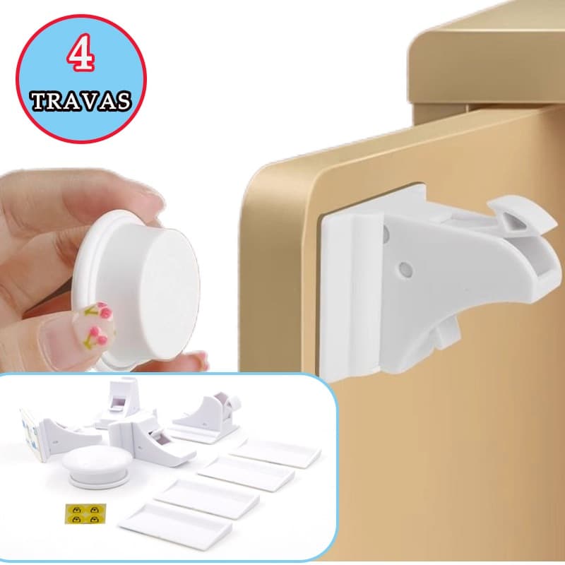 Kit 4 Fechaduras Para Móveis De Porta De Armário De Gaveta Com Ímã Magnético Prendedor Dupla Face Doméstico Invisível