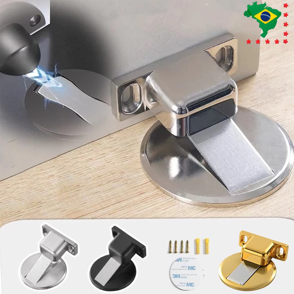 Prendedor Porta Magnético Slim Adesivo 3m Aço Inox Cromado Batente Trava Porta Segurador Imã Forte