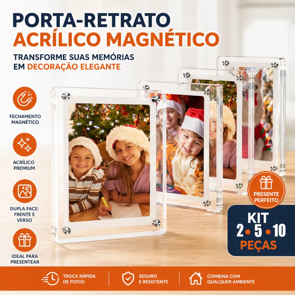 Kit Porta Retrato Magnético Acrílico Cristal 6x9 Polaroid Instax Geladeira Presente Lembrança
