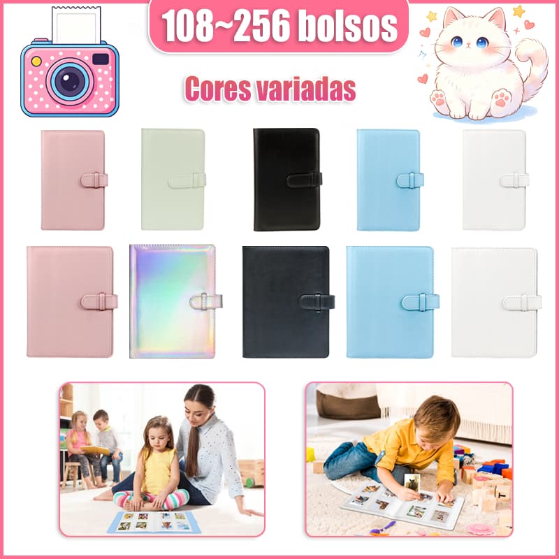 Álbum de Fotos Kpop em Couro PU, 108~256 Encaixes, Alta Capacidade, para Cartões e Fotos Instax Mini 12/11/9/8  Polaroid