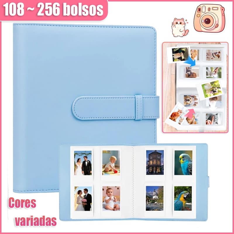 Álbum de Fotos para Câmera Instax Mini 8/9/11/7s, Capacidade de 108~256 Fotos, Vários Modelos