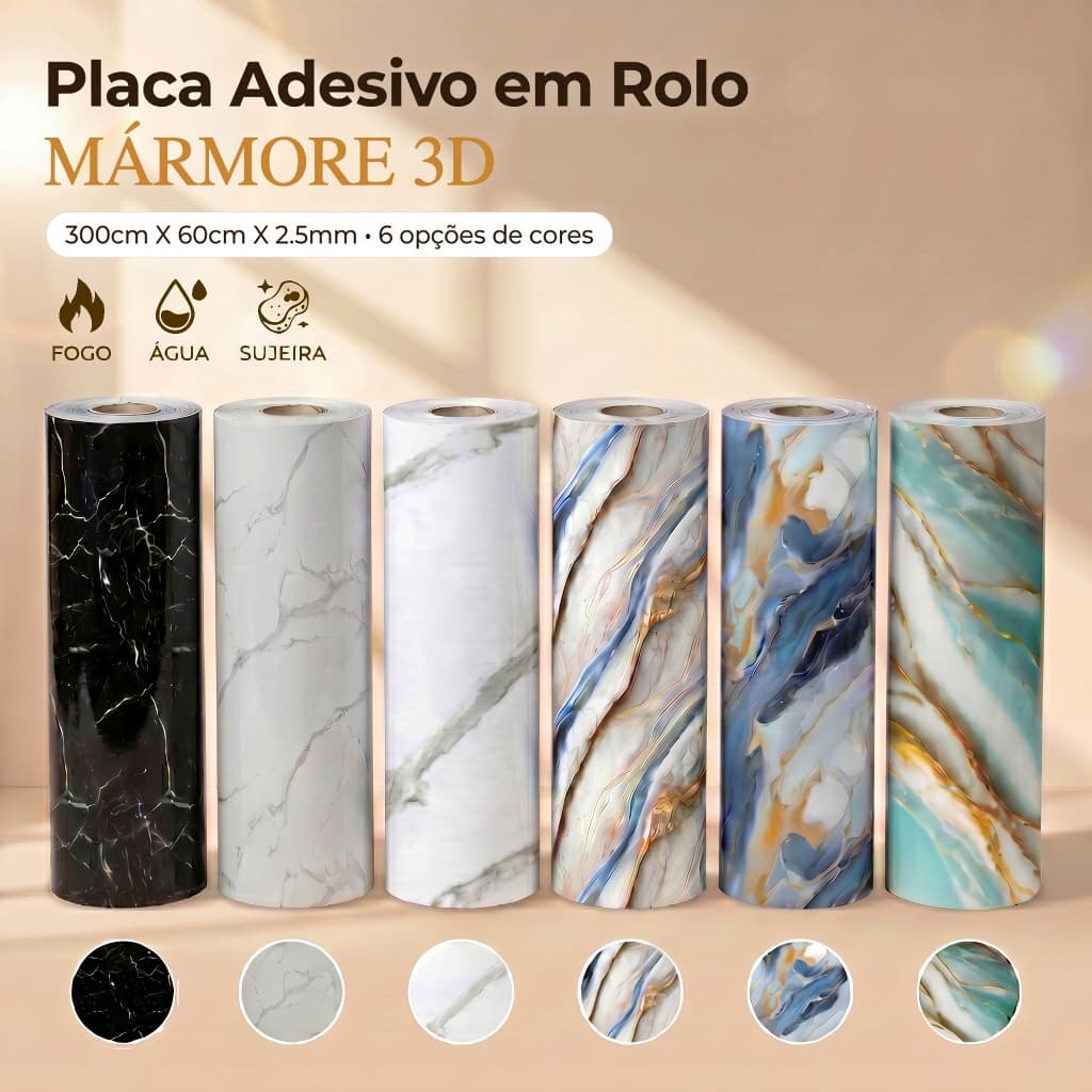 Painel Flexível De Efeito Mármore , 3m x 60cm – Revestimento De Parede Para Salas , Cozinhas E Banheiros