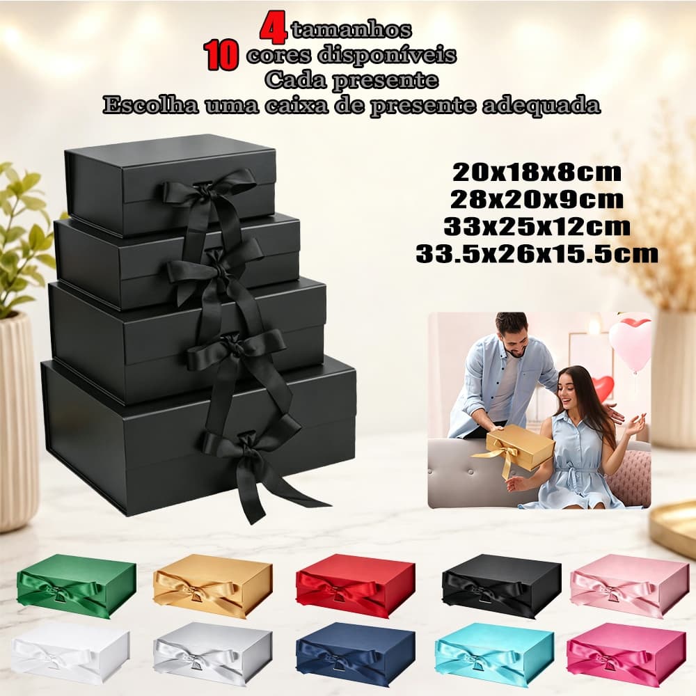 Magnética Dobrável com Laço Fita Cetim - Rígida Caixa Presente Imã/ para Joias /Doces/Dar presentes Decoração
