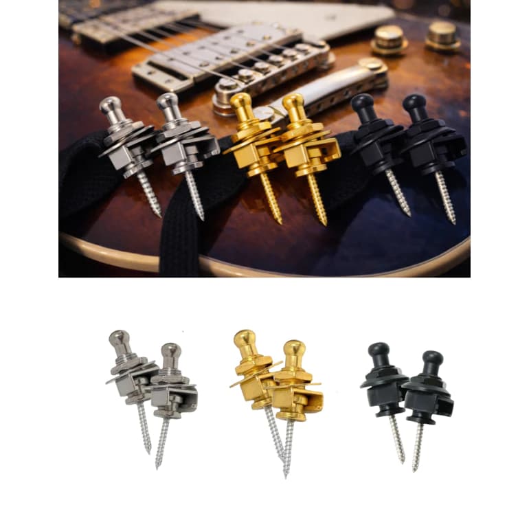 Strap Lock Trava Correia para Guitarra Baixo Violão nas cores Cromado Dourado Preto