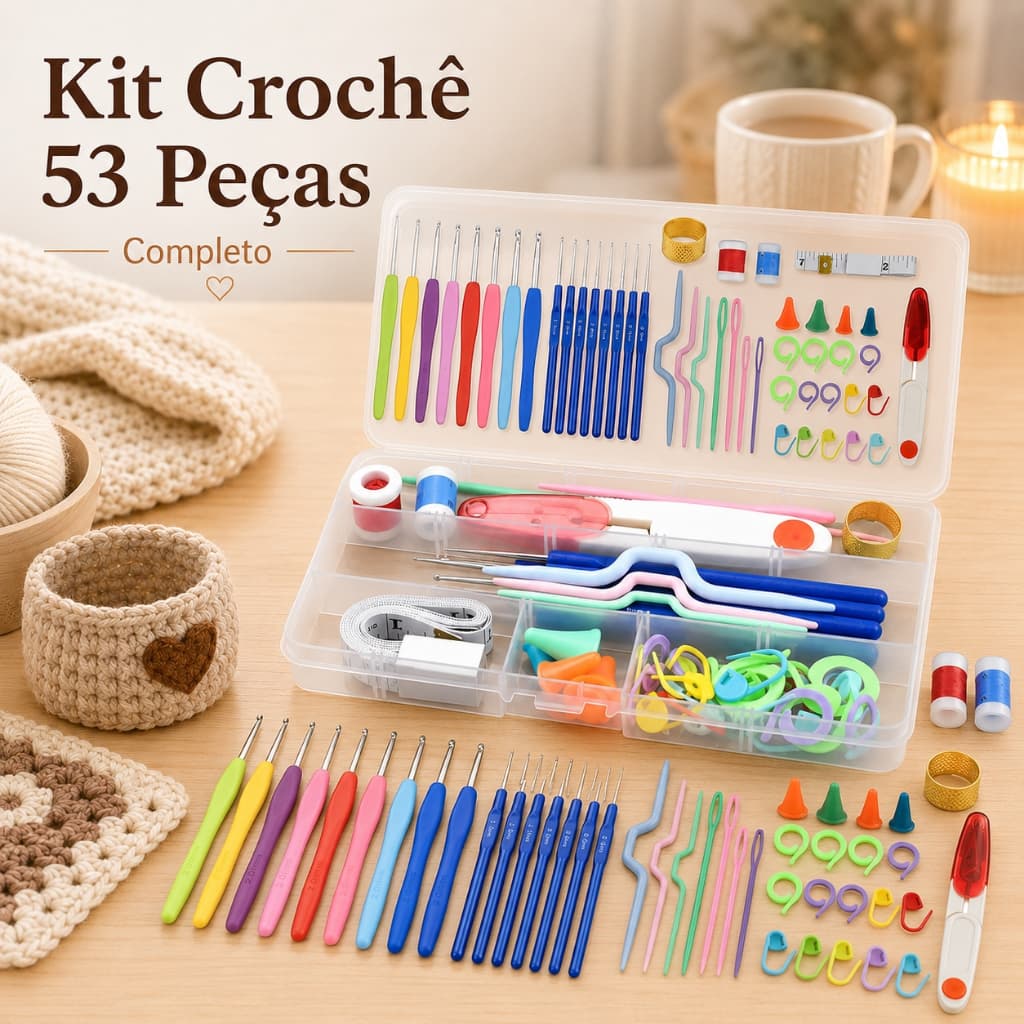 Kit 53 peças Kit Crochê Completo Para Fazer Amigurumi Agulhas Acessórios