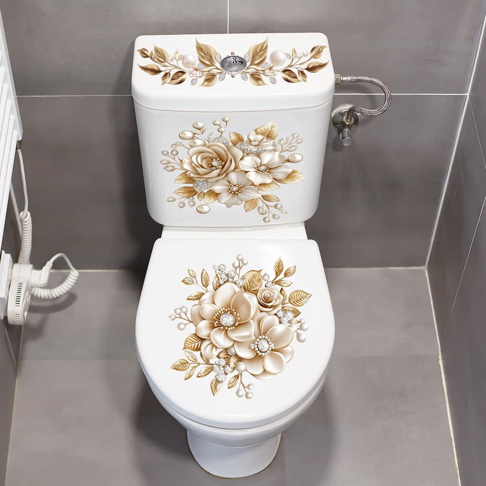 Adesivo Dourado Para Banheiro , À Prova D'água , Autoadesivo , Tampa De Vaso Sanitário E Decalques De Tanque , Decoração