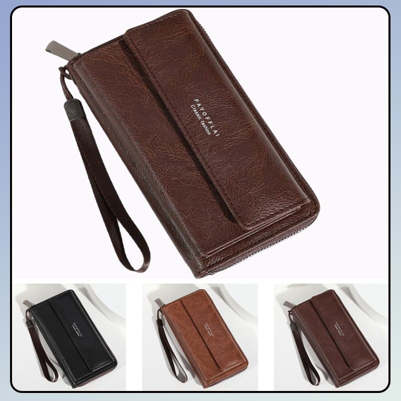 Carteira Longa Com Zíper De Camada Dupla - Bolsa Para Celular Masculina PU De Grande Capacidade