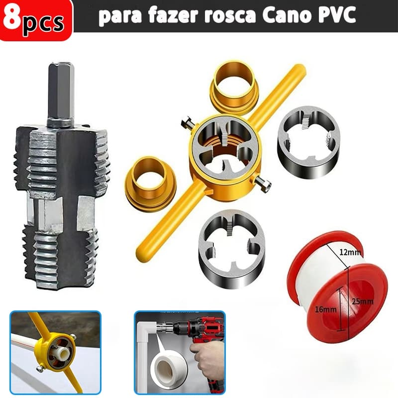 【KIT7】Jogo De Tarraxa Para Canos Tubos Pvc 1/2 A 1" Jogo 8 Peças Roca 1/2 3/4 1" polegada