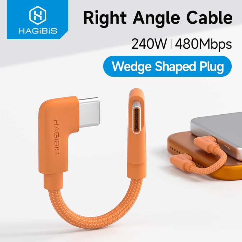 Hagibis USB C Para Cabo Magnético Power Bank Curto Ângulo Direito Tipo-De Carregamento Rápido PD 240W iPhone 17/16/15 Pr