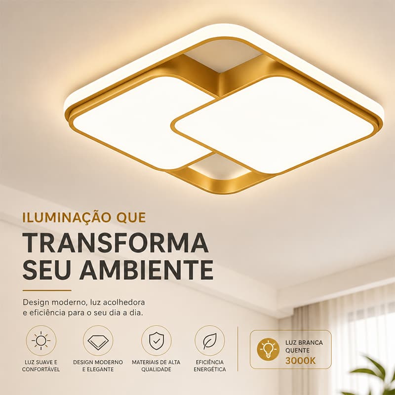 Luminária de Teto LED Quadrada Luz Suave e Confortável 3000K Economia de Energia, Ideal para Sala e Quarto