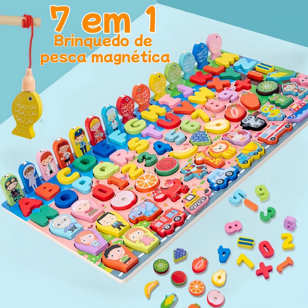 Brinquedos Educativos Montessori de Madeira para Matemática Infantil,Painel de Atividades para Pesca, Quebra-Cabeça