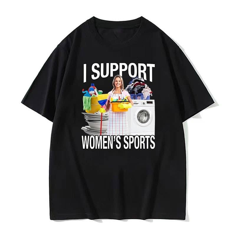 Eu Apoio Esporte Feminino Engraçado Meme Camisetas Masculinas Moda Feminina Harajuku Manga Curta De Grandes Dimensões Ve