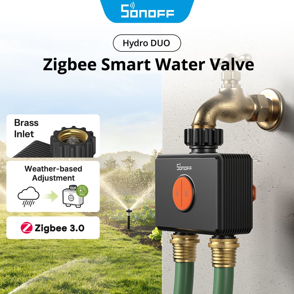 Válvula De Água Inteligente SONOFF Hydro DUO Zigbee De Canal Duplo Com Medidor De Fluxo SWV-ZF2E ZF2U Rega Independente