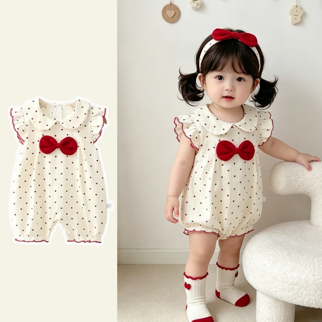 Roupas De Bebê Recém-Nascido , Lindo Macacão De Manga Curta Com Bolinhas De Verão Para Meninas