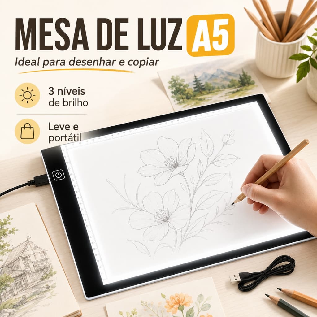 Mesa Para Desenho Prancheta Luz Led Branco