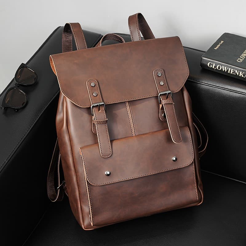 Crazy Horse Couro Homens Laptop Mochilas Moda Homem Escola Bagpack Retro Bolsa De Viagem Mochila Masculina