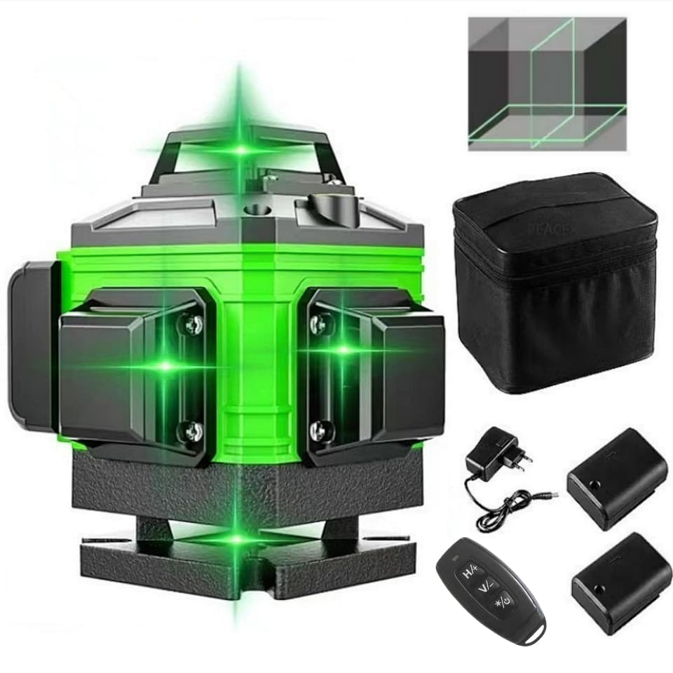 Nível a Laser Profissional 360° Auto,Nivelamento com 8 Linhas Rotativas Ajustável controlo remoto
