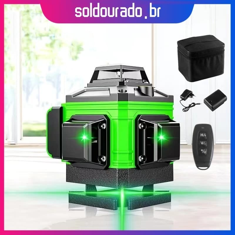 Nível a Laser 8/12 Linhas Verde Com Controle Profissional 360º Recarregável