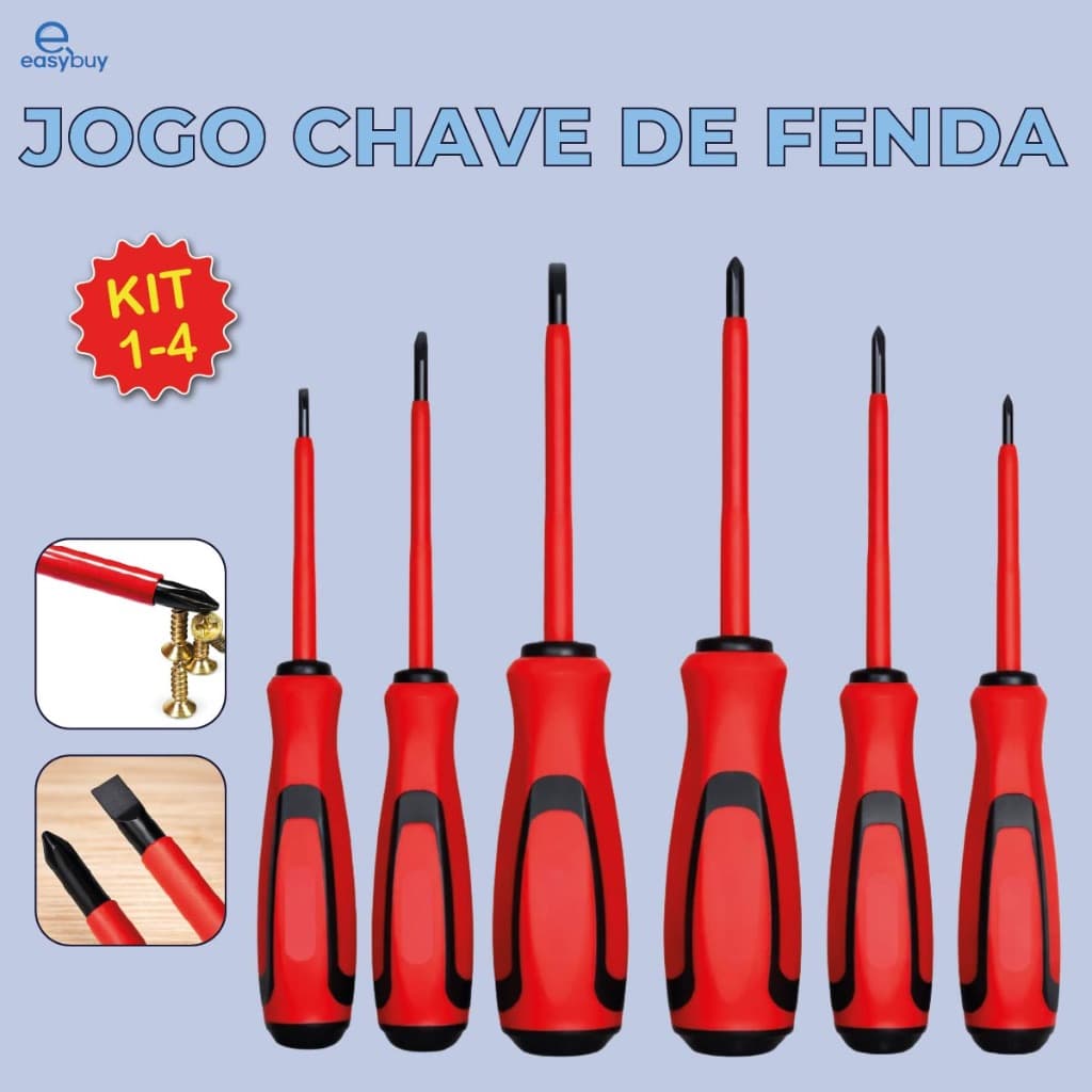 Jogo de Chaves de Fenda Philips Isoladas 6 Peças com Imã Cabo Emborrachado e Ponta Magnética