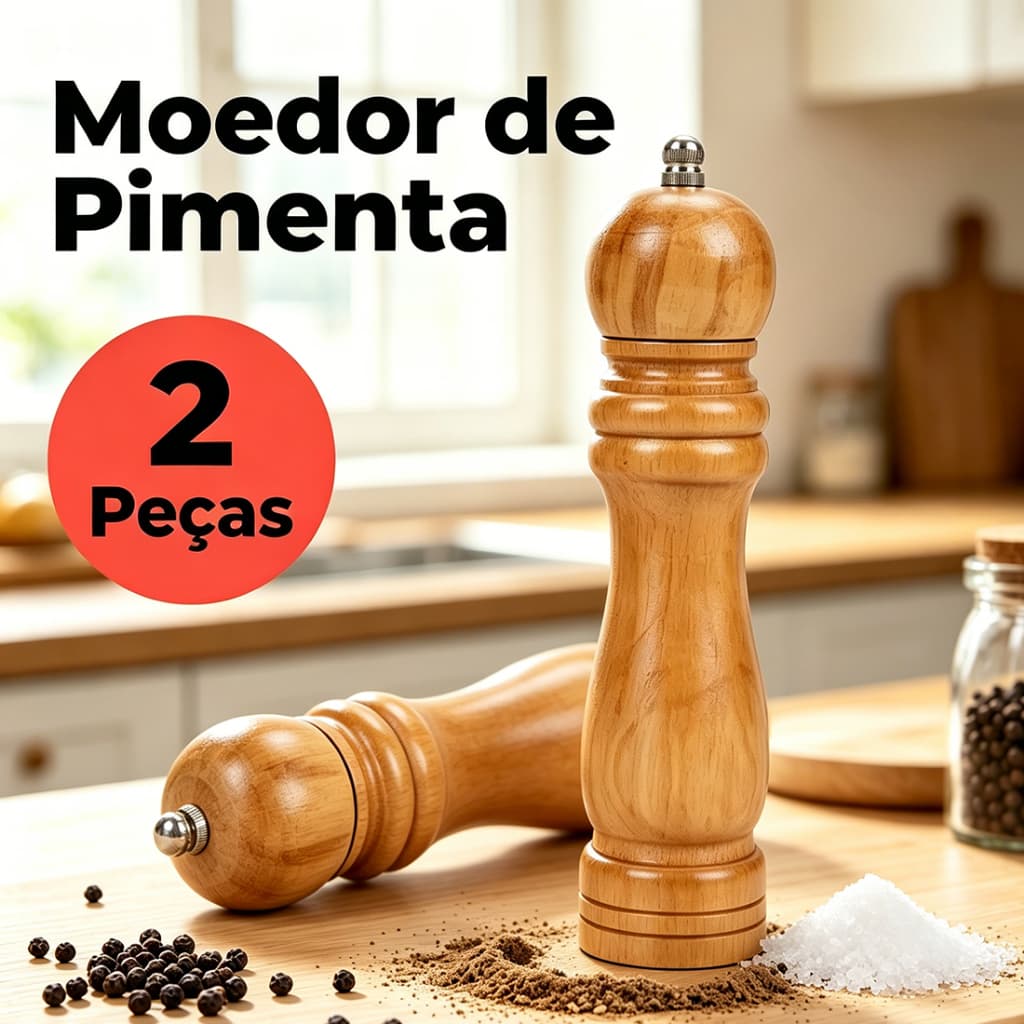 Moedor De Sal Pimenta Especiarias Em Madeira Premium 15 cm