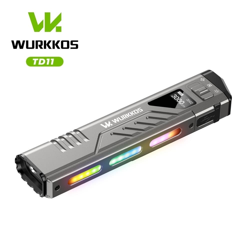 Wurkkos TD11 3000lm EDC Lanterna display OLED Detecção LED RGB Cor Luzes Laterais 1670mAh Bateria Embutida Tático Duplo