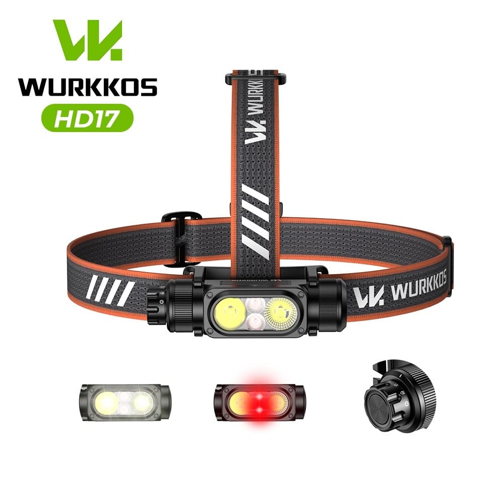 Lanterna de cabeça Wurkkos HD17 2500lm com 4 modos, alcance de 220m: foco, luz difusa e luz vermelha. Clipe ajustável.