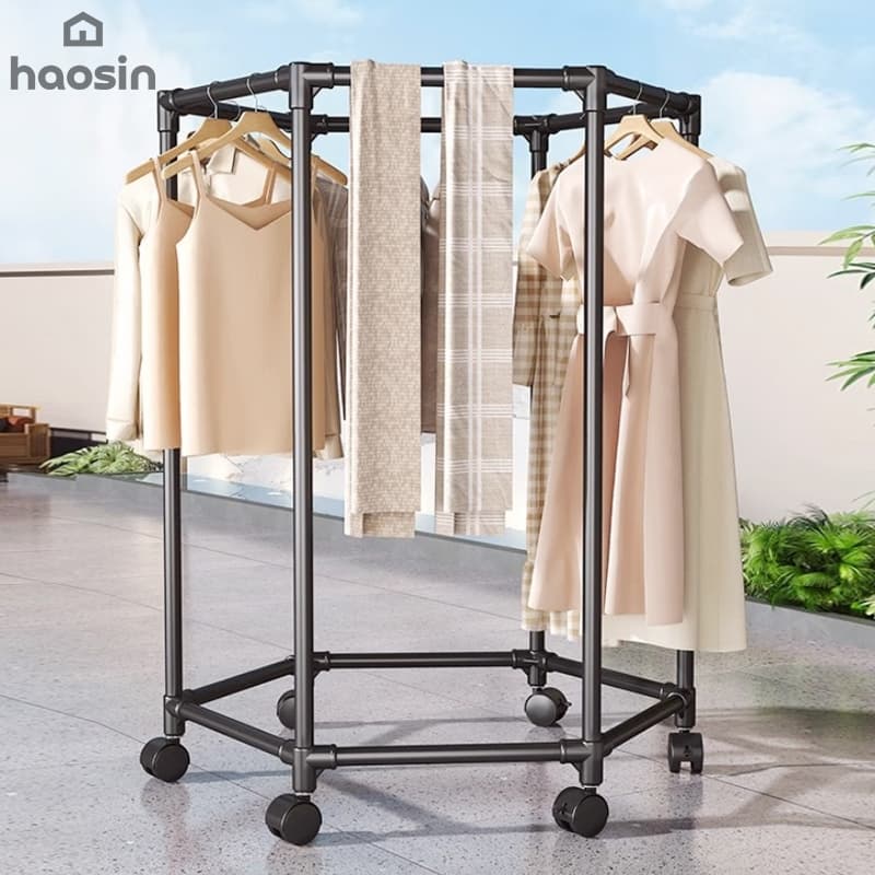Arara Redonda com Rodas para Roupas Cabideiro Organizador Prático Multiuso para Guarda Roupa
