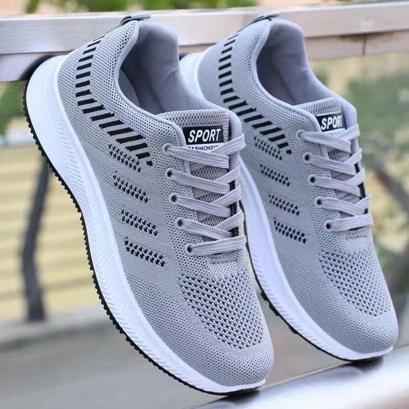 Tênis de malha tecido voador masculino cinza elegante All-Match respirável sapatos casuais confortáveis sapatos de camin