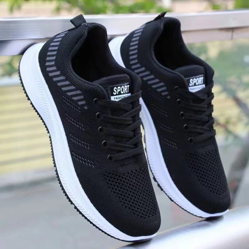 Tênis de malha tecido voador masculino preto elegante All-Match respirável sapatos casuais confortáveis sapatos de camin