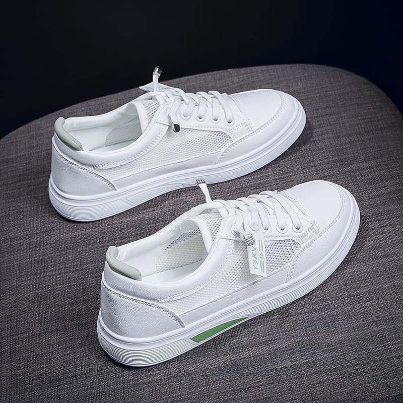 Sapatos casuais respiráveis de malha feminina verde branca