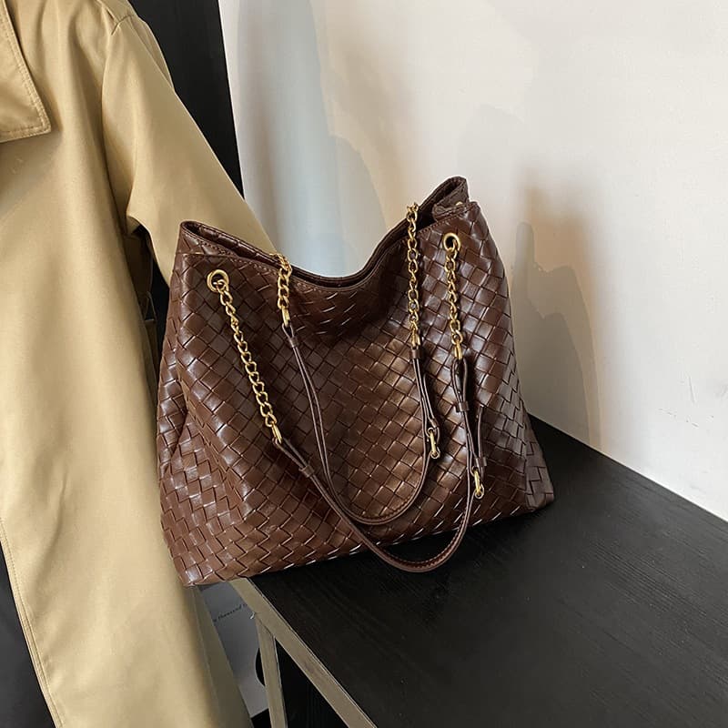 Marrom Retro luz luxo artesanal poliéster tecido saco feminino High-End sentir grande capacidade Commuter saco