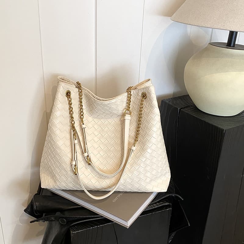 Branco Retro luz luxo artesanal poliéster tecido saco feminino High-End sentir grande capacidade Commuter saco
