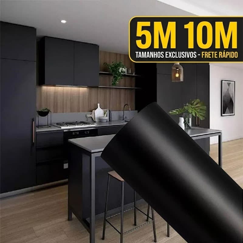Papel Adesivo Preto 5 / 10 ou 20 METROS X 45CM Adesivo Para Parede Moveis Geladeiras Eletrodoméstico
