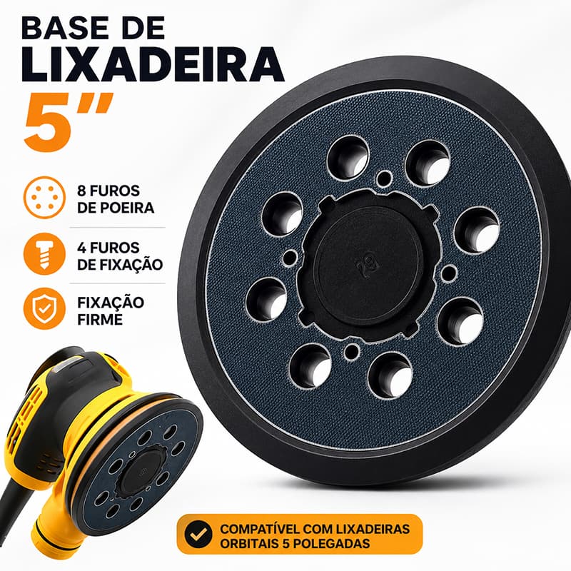 Base Almofada 5 Polegadas para Lixadeira Roto Orbital Disco de Velcro Lixadeira Elétrica