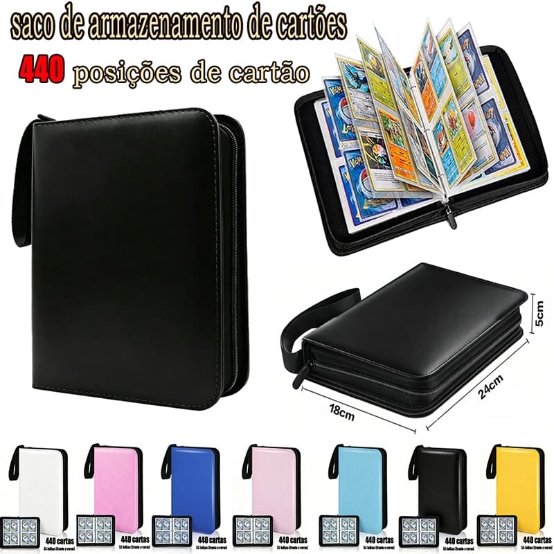 Fichário protetor de cartas com zíper, capa dura, 55 folhas para guardar até 440 cards Pokémon, Magic e Yu-Gi-Oh