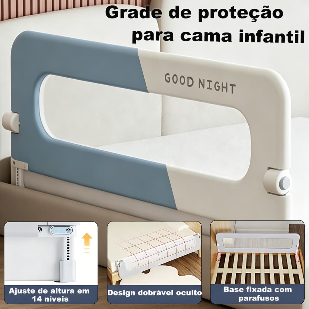 Grade Para Cama Dobrável Com Proteção Infantil Idosos Bebê,L Com Tela De Segurança Altura Ajustáveis 120cm