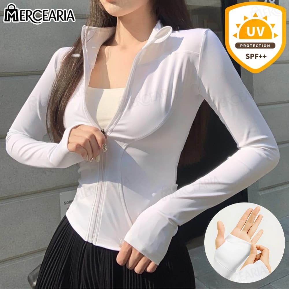 Jaqueta de Proteção Solar FPS 50+ Tecido Leve Elástico Respirável para Academia Yoga Passeios Ao Ar Livre