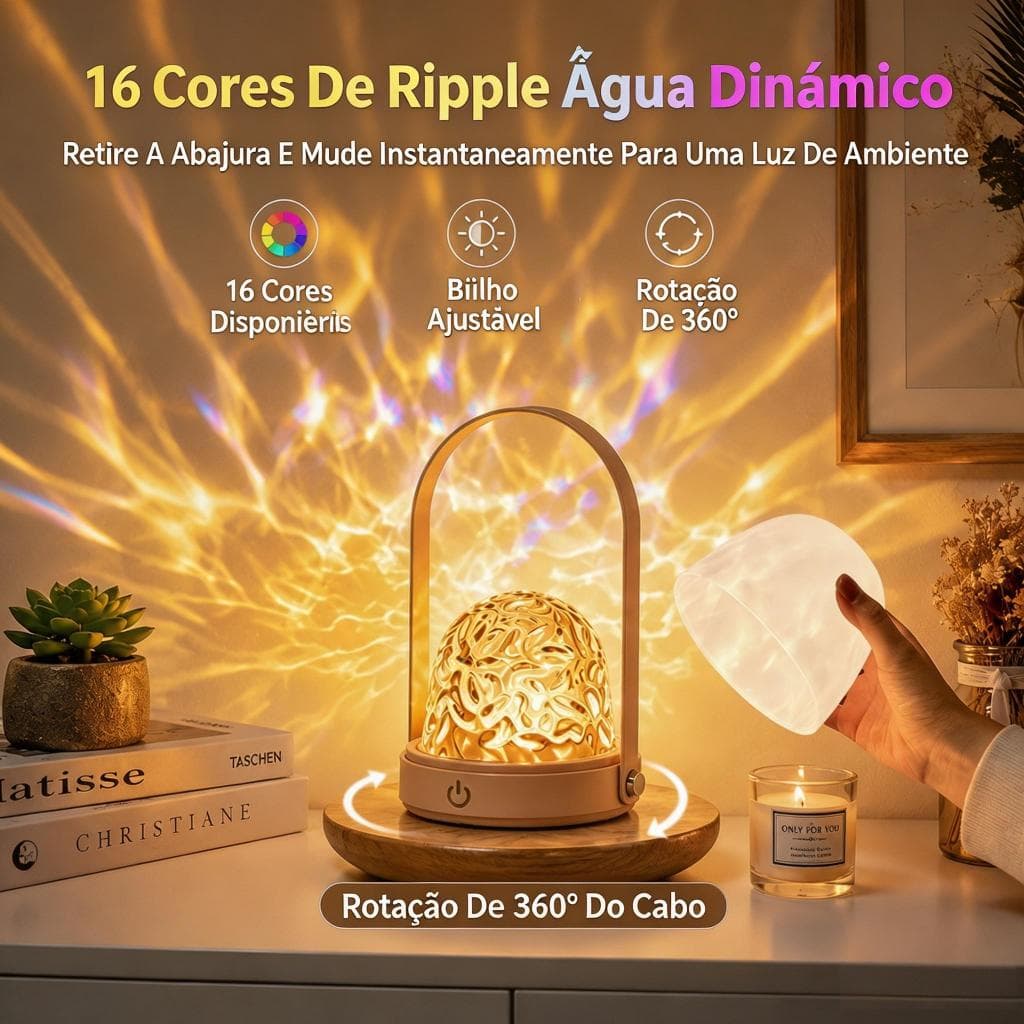 Influenciador rotativo ondulação de água atmosfera lâmpada de mesa, 16 cores projeção dinâmica luz