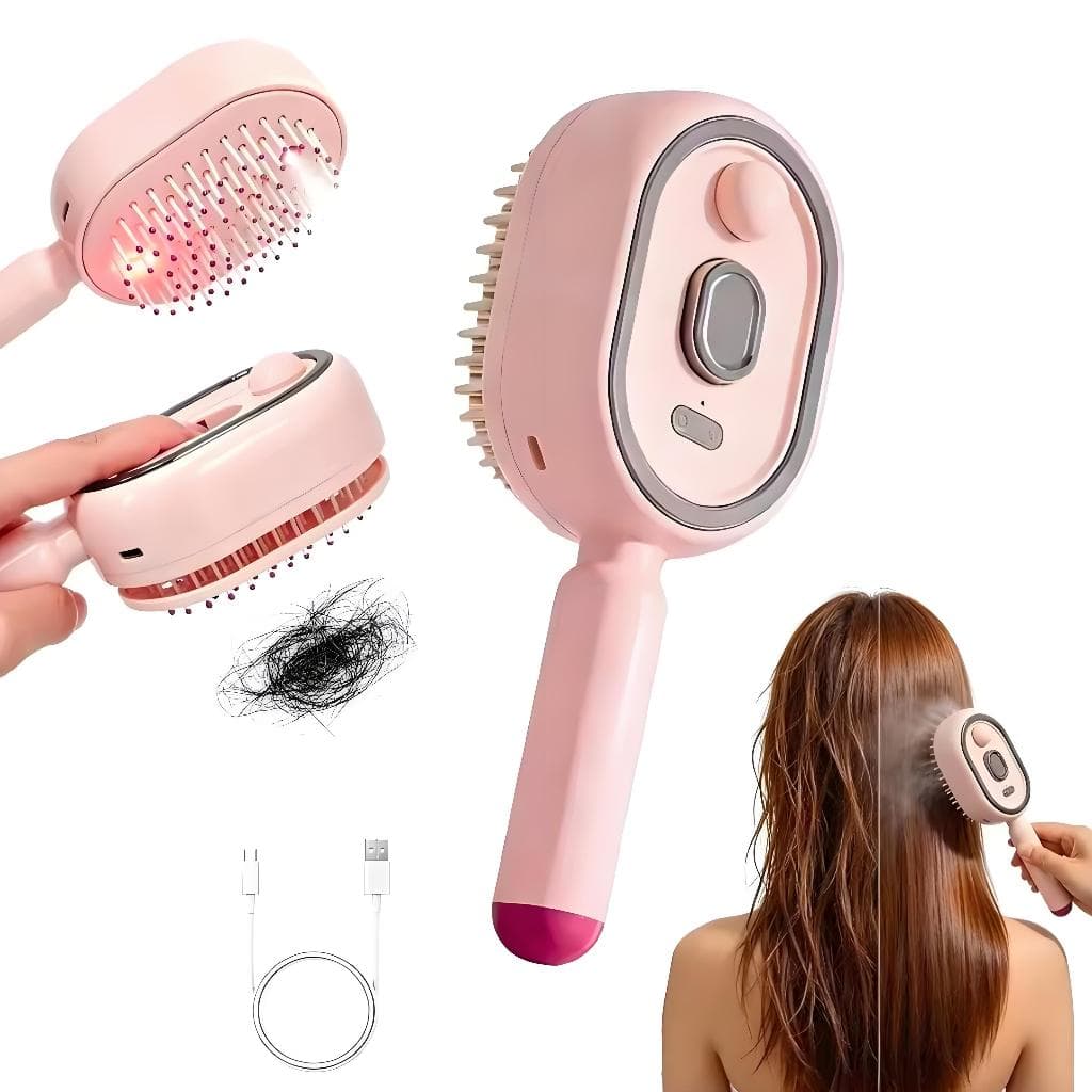 Escova Desembaraçadora com Spray Elétrica 3 em 1, Pente Massageador com Vapor, Escova Alisante para Cabelo Presente