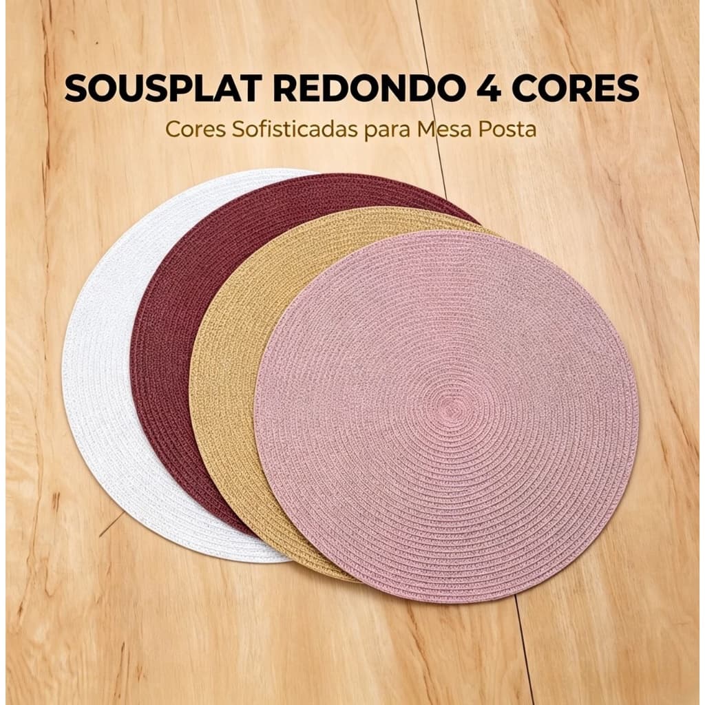 Jogo de Sousplat Redondo Tecido Trançado 4 Cores Sofisticados Proteção para Mesa de Jantar