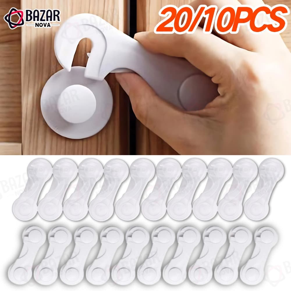 Kit 10/20 Travas de Segurança para Bebê Gavetas Portas Armários - Cores Disponíveis