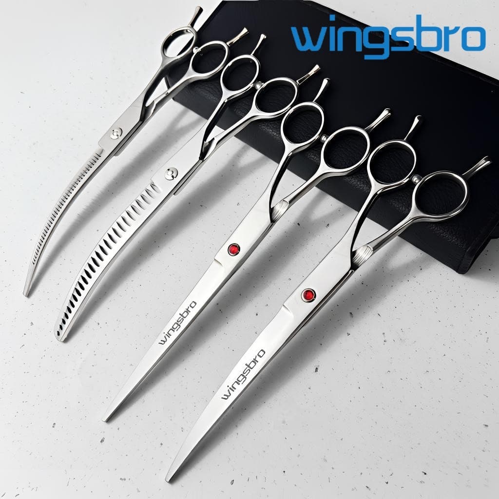 Wingbro Conjunto De Tesouras Para Cuidar De Cães Grandes De 8 Polegadas , kit Animais De Estimação Com Desbaste Plano/Cu