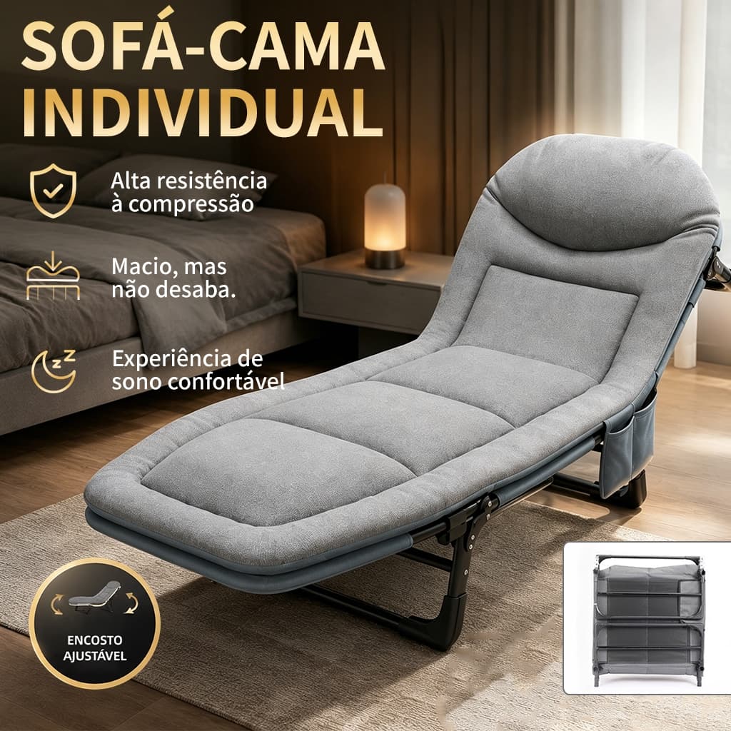 Cadeira Reclinável Dobrável Com Almofada Macia, Aço Reforçado, Encosto Ajustável De Velocidades
